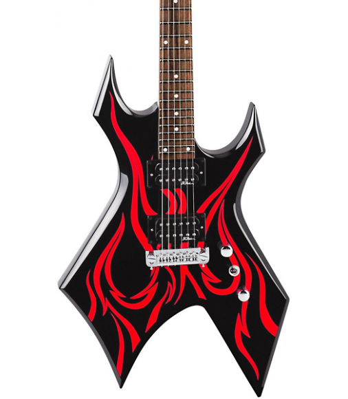 B.C. Rich Metal Master Warlock Electric Guitar Black with Tribal Fire