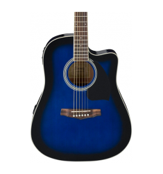 Ibanez Performance Series PF15 Cutaway Dreadnought Acoustic-Electric Guitar Transparent Blue Burst