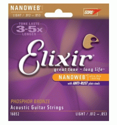 Elixir E16052 Nanoweb Phosphor Bronze Light Acoustic Strings, 12-53