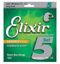 Elixir E14782 Nanoweb 5-String Long Scale Bass Strings (.45-.135)