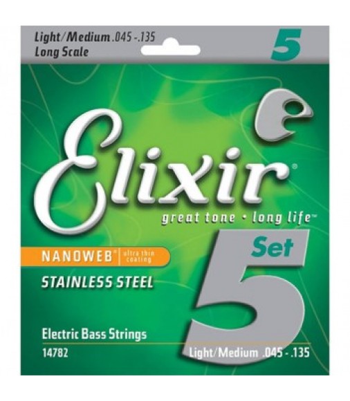 Elixir E14782 Nanoweb 5-String Long Scale Bass Strings (.45-.135)