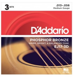 D'Addario EJ17-3D Acoustic Guitar Strings, Medium, 13-56, 3 Sets