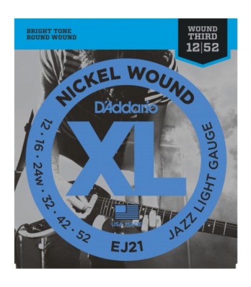 D'Addario EJ21 Nickel Wound Electric Guitar Strings, Jazz Light, 12-52