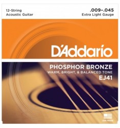 D'Addario EJ41 12-String Acoustic Guitar Strings, Extra Light, 9-45