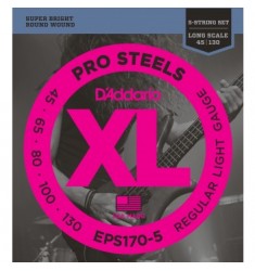 D'Addario EPS170-5 5-String ProSteels Bass Strings, Light, 45-130,