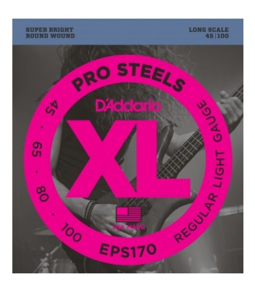 D'Addario EPS170 ProSteels Bass Strings, Light, 45-100, Long Scale