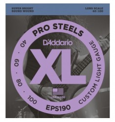 D'Addario EPS190 Pro Steels Bass Strings, Custom Light, 40-100