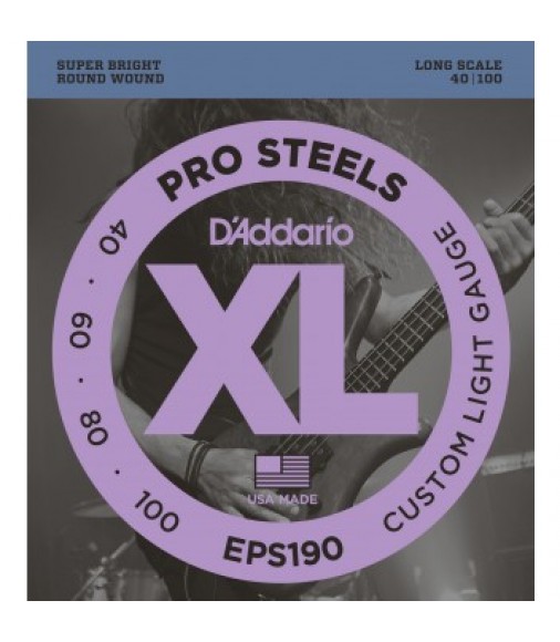 D'Addario EPS190 Pro Steels Bass Strings, Custom Light, 40-100