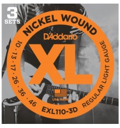 D'Addario EXL110-3D Wound Guitar Strings, Regular Light, 10-46, 3 Sets