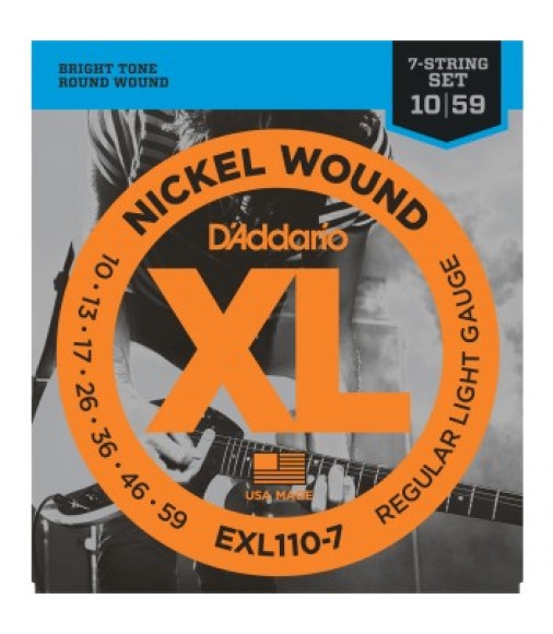 D'Addario EXL110-7 7-String Wound Guitar Strings, Regular  Light, 10-59