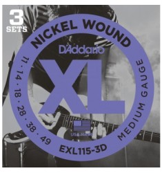 D'Addario EXL115-3D Nickel Wound Electric Guitar Strings 3 Sets