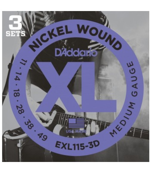 D'Addario EXL115-3D Nickel Wound Electric Guitar Strings 3 Sets