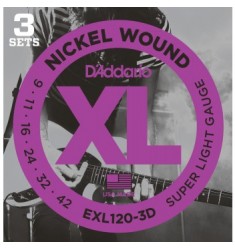 D'Addario EXL120-3D Nickel Wound Electric Guitar Strings 9-42 (3 Sets)