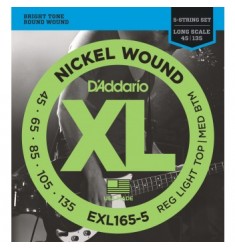 D'Addario EXL165 5-String Bass Strings, Light, 45-135, Long