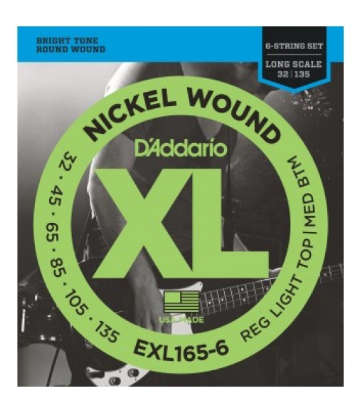 D'Addario EXL165-6 6-String Bass Strings, Light, 32-135, Long Scale