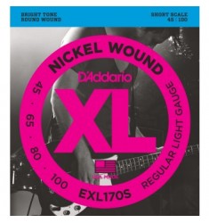 D'Addario EXL170S Bass Guitar Strings, Light, 45-100, Short Scale