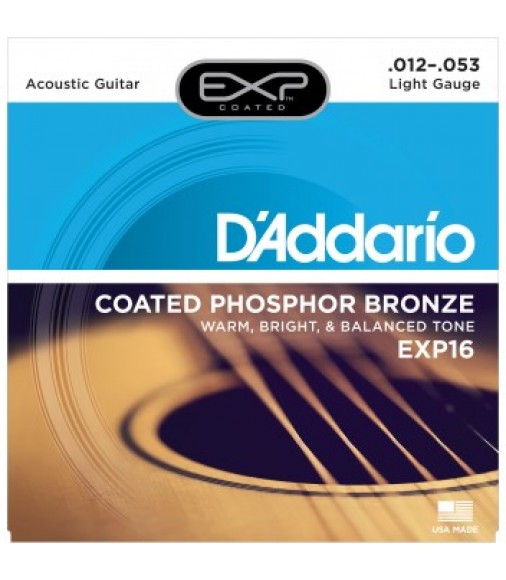 D'Addario EXP16 Coated Bronze Acoustic Guitar Strings, Light, 12-53