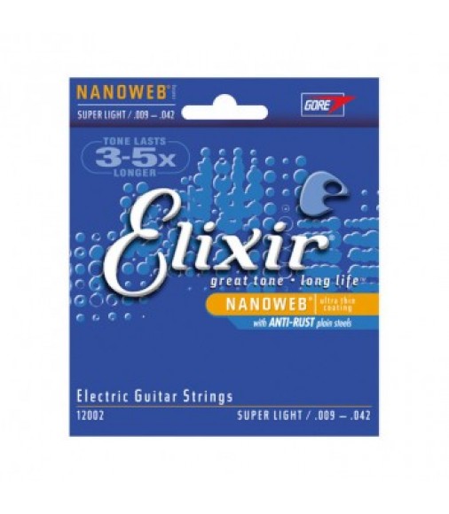 Elixir E12002 Nanoweb Electric Guitar Strings, Super Light 09-42