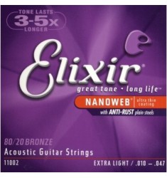 Elixir E11002 Nanoweb Acoustic Guitar Strings, Extra Light 10-47