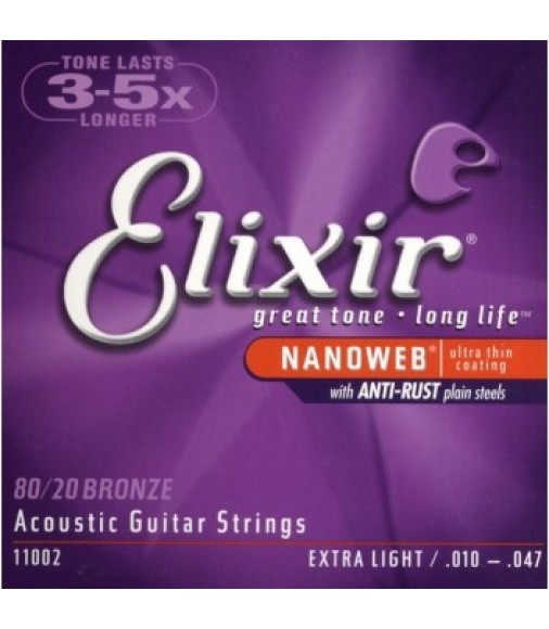 Elixir E11002 Nanoweb Acoustic Guitar Strings, Extra Light 10-47