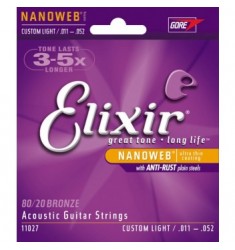 Elixir E11027 Nanoweb Acoustic Guitar Strings, Custom Light 11-52