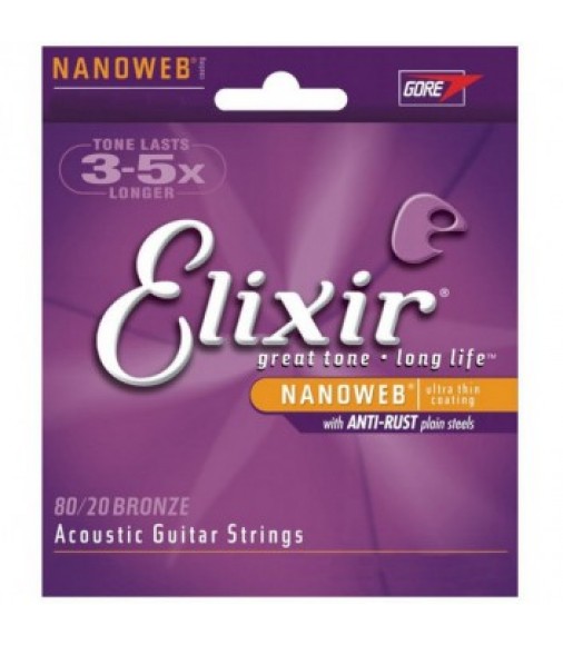 Elixir E11052 Nanoweb Light Acoustic Guitar Strings - 12-53
