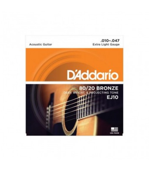 D'Addario EJ10 Bronze Acoustic Guitar Strings, Extra Light, 10-47