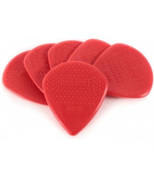 Dunlop 471P3N Nylon Max-Grip Jazz III Red Guitar Picks (6 Pack)