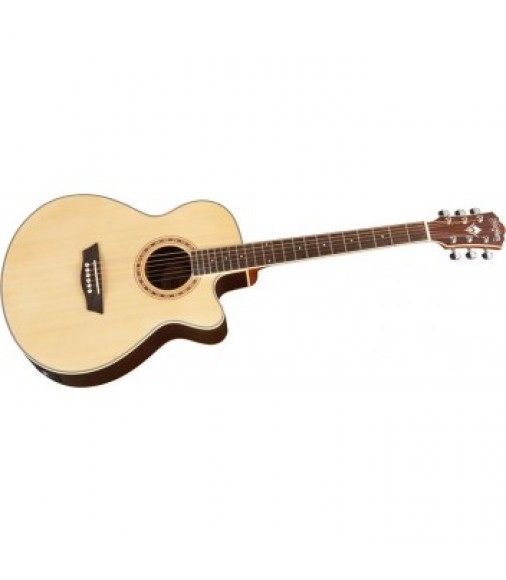 Washburn WMJ7SCEBM Mini Jumbo Cutaway Electro Acoustic in Natural