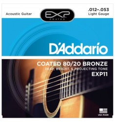 D'Addario EXP11 Coated Acoustic Guitar Strings, 80/20, Light, 12-53