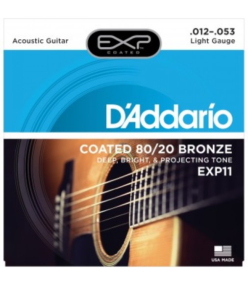 D'Addario EXP11 Coated Acoustic Guitar Strings, 80/20, Light, 12-53