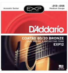 D'Addario EXP12 Coated Bronze Acoustic Guitar Strings, Medium, 13-56