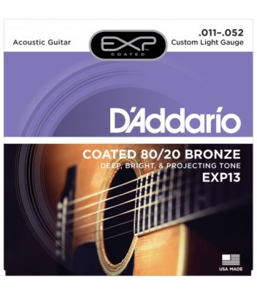 D'Addario EXP13 80/20 Acoustic Guitar Strings, Custom Light, 11-52