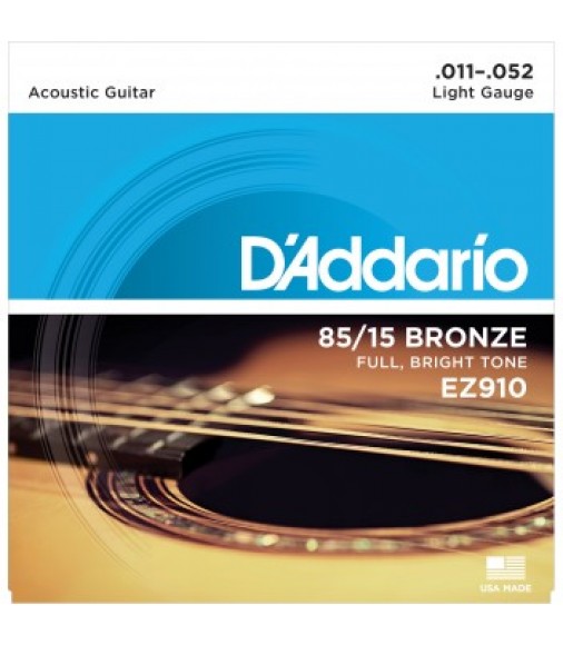 D'Addario EZ910 85/15 Bronze Acoustic Guitar Strings, Light, 11-52