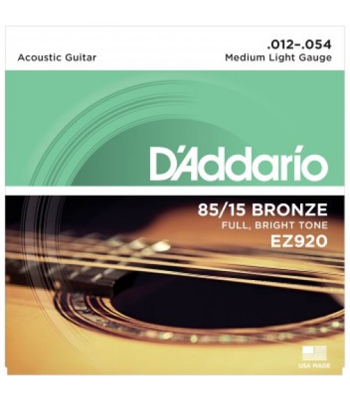 D'Addario EZ920 85/15 Acoustic Guitar Strings, Medium Light, 12-54