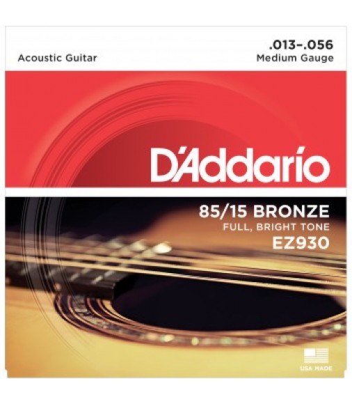 D'Addario EZ930 85/15 Bronze Acoustic Guitar Strings, Medium, 13-56