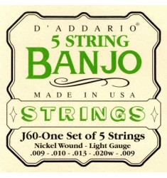 D'Addario J60 5-String Banjo Strings, Nickel, Light, 9-20