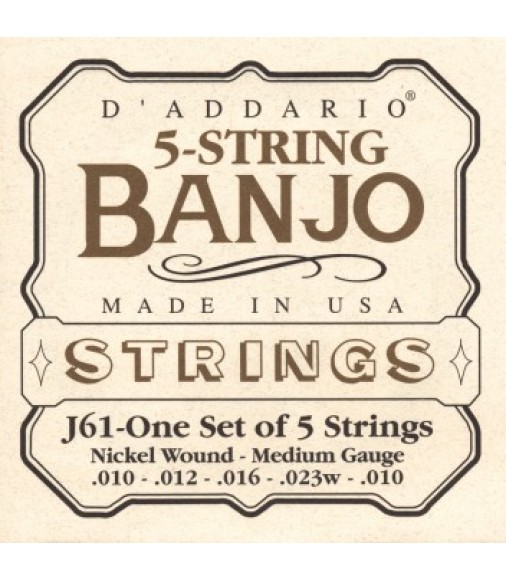 D'Addario J61 5-String Banjo Strings, Nickel, Light, 10-23