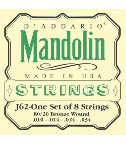 D'Addario J62 80/20 Bronze Mandolin Strings, Light, 10-34