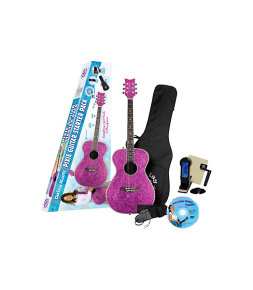Daisy Rock Pixie Acoustic-Electric Guitar Starter Pack (Pink Sparkle) Pink Sparkle