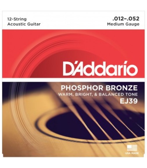 D'Addario EJ39 12-String Bronze Acoustic Guitar Strings, Medium, 12-52