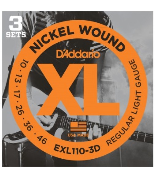 D'Addario EXL110-3D Wound Guitar Strings, Regular Light, 10-46, 3 Sets