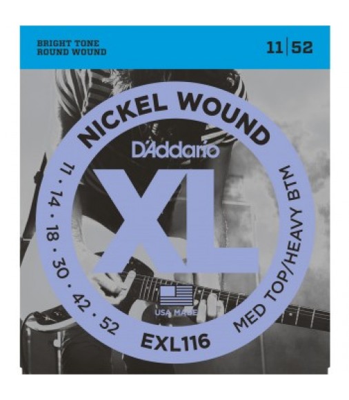 D'Addario EXL116 Wound Guitar Strings, Medium Top/Heavy Bottom, 11-52