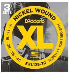 D'Addario EXL125-3D Strings, Light Top/Regular Bottom, 9-42, 3 Sets