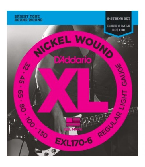 D'Addario EXL170-6 6-String Nickel Wound Bass Guitar Strings 32-130