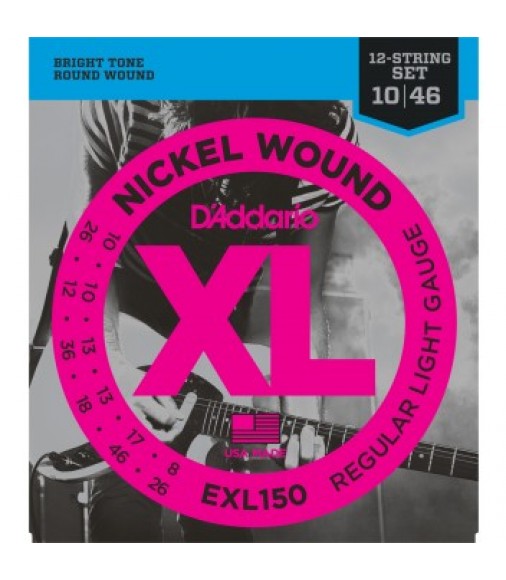 D'Addario EXL150 Nickel Wound Electric Guitar Strings 12-String 10-46