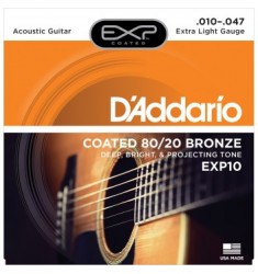 D'Addario EXP10 Coated Acoustic Guitar Strings,Extra Light, 10-47