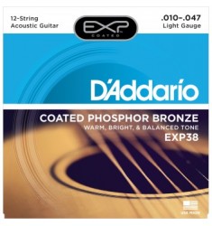D'Addario EXP38 Coated Bronze 12-String Guitar Strings, Light, 10-47