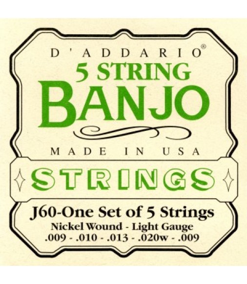 D'Addario J60 5-String Banjo Strings, Nickel, Light, 9-20